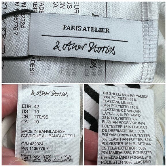 One Piece Swimsuit Black White Striped Tie Strap Ribbed & Other Stories Size 10 - Picture 4 of 10